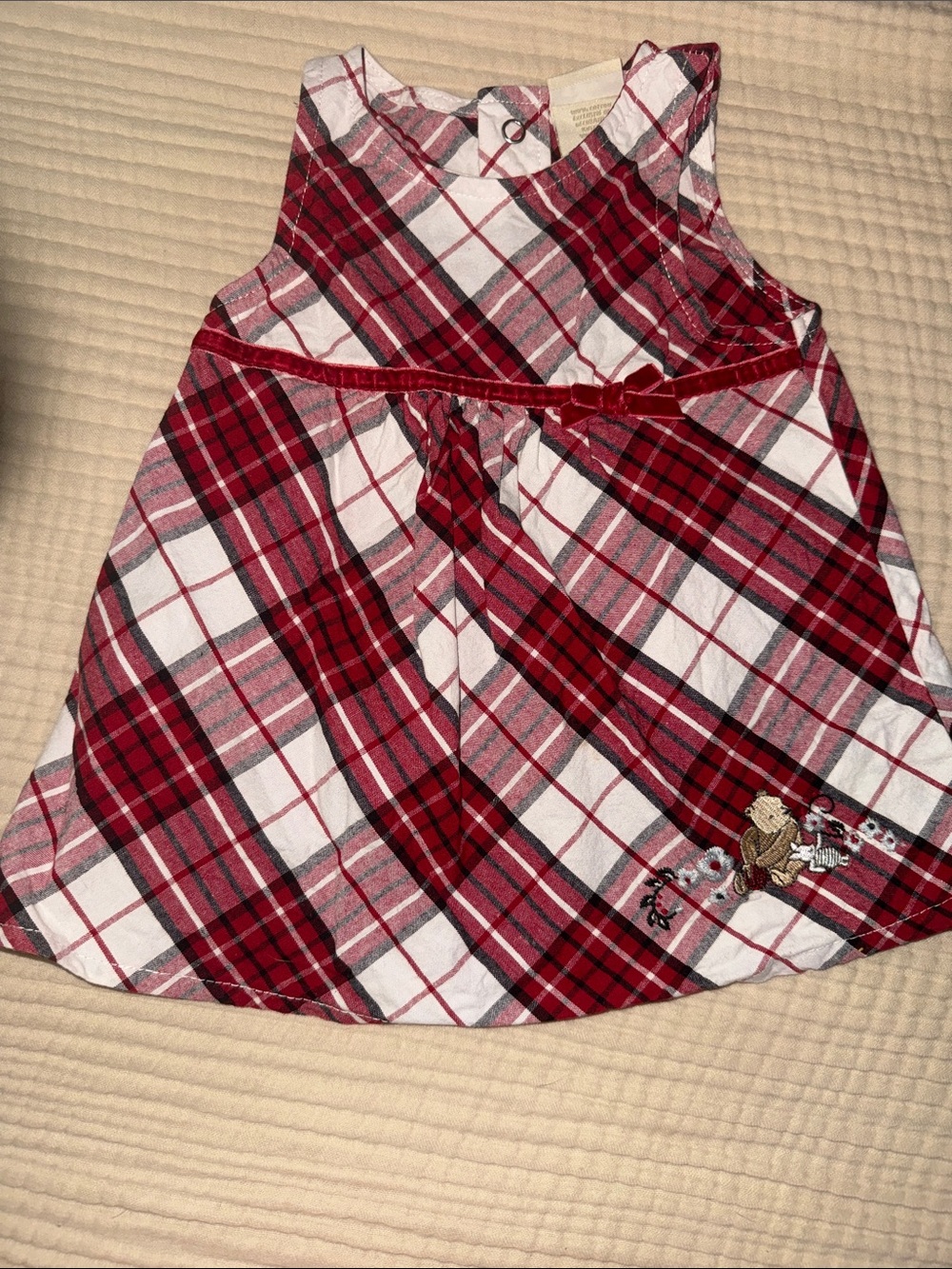 Disney Red and White Plaid Holiday Dress with Velvet Trim